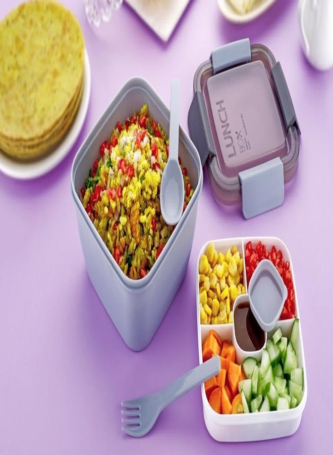 Puno Unbreakable Plastic Lunch Box for School,Office & Traveling (2 Piece) - Image 3